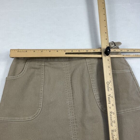 LOFT Vintage A-Line Chino Skirt Khaki Beige Utility Pockets Back Zip Academia 8 - Picture 7 of 11